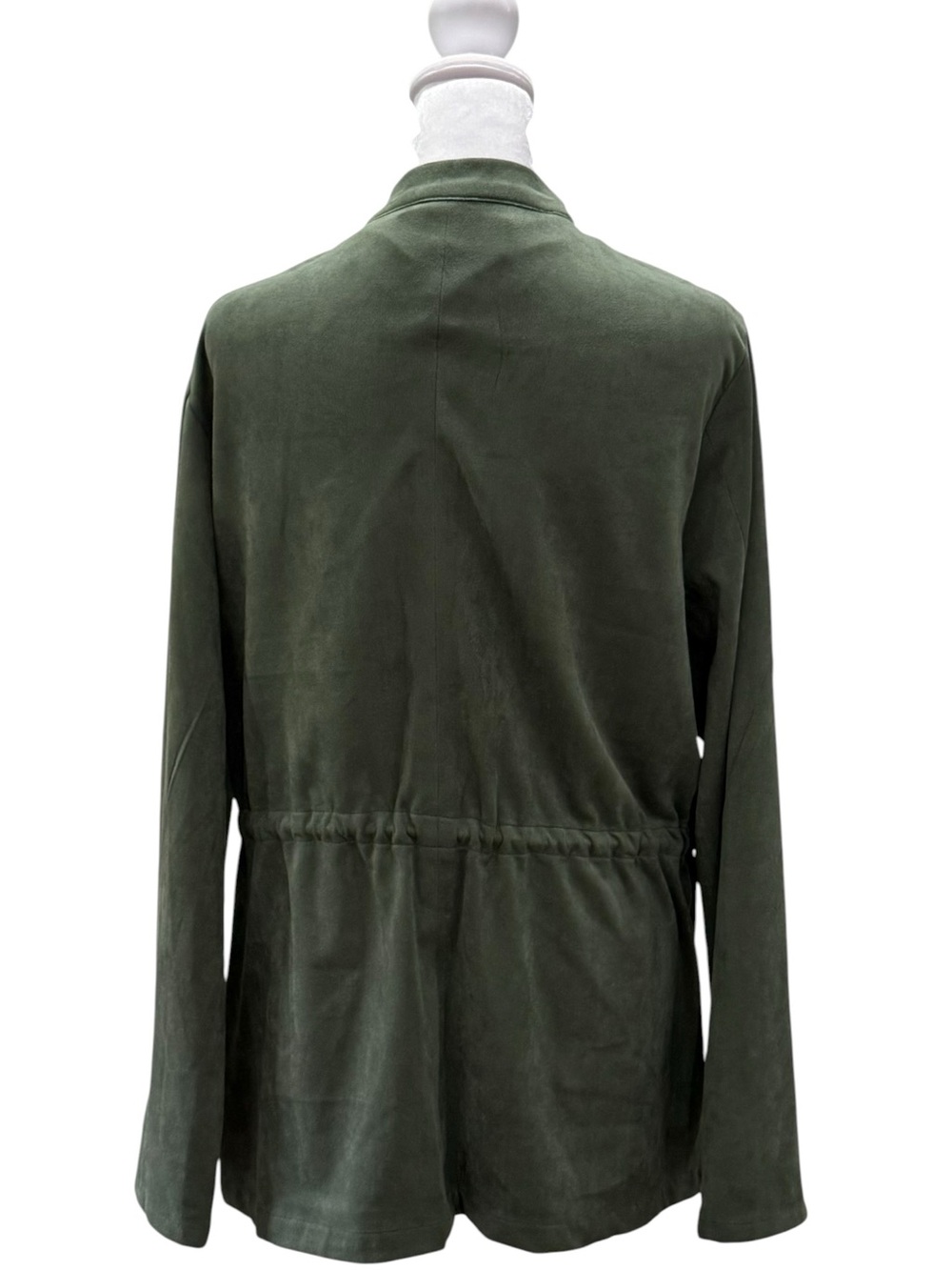 BLANKNYC Olive Green Faux Suede Draped Open Front Drawstring Jacket XL EUC - Picture 5 of 12